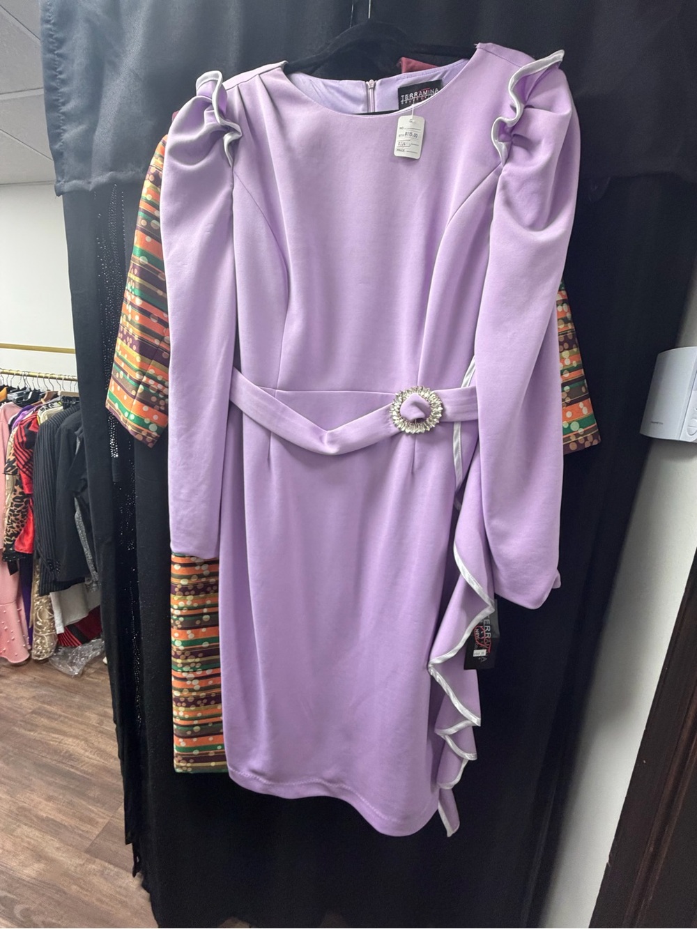 Terramina Lavender Long-Sleeve Ruffle Sheath Dress